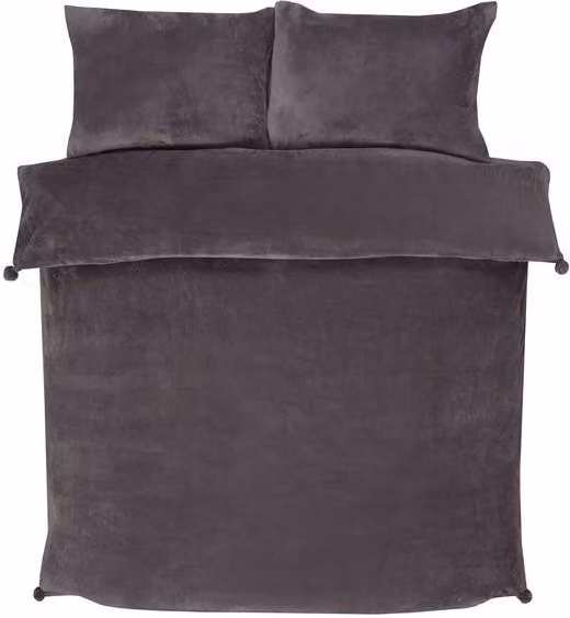Rapport Home Pom Pom Teddy Fleece Sherpa Duvet Cover and Pillowcase Set in Grey