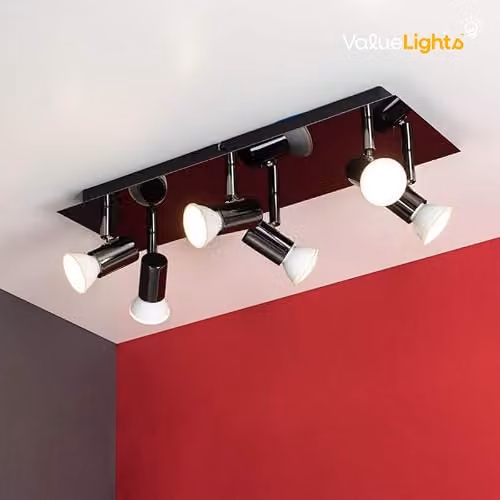 ValueLights Consul 6 Way Adjustable GU10 Ceiling Bar Spotlight in Black and Chrome – 2