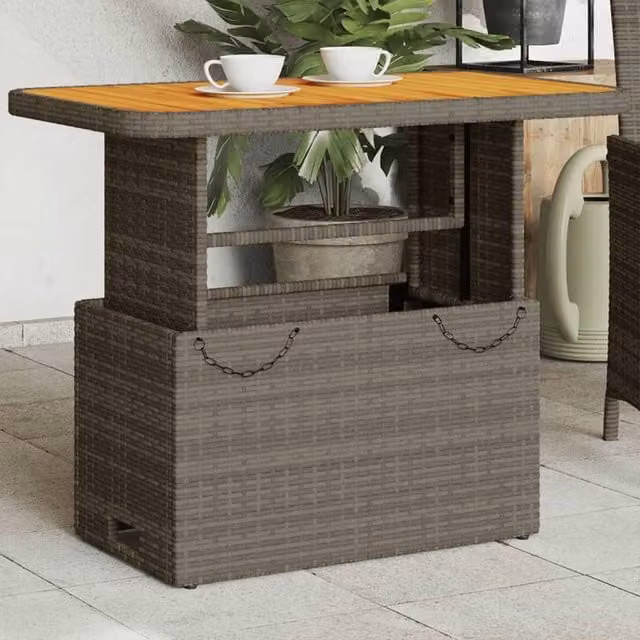 Berkfield Home Grey Garden Table in Poly Rattan and Acacia Wood, W/D/H: 90 x 55 x 71 cm – 1