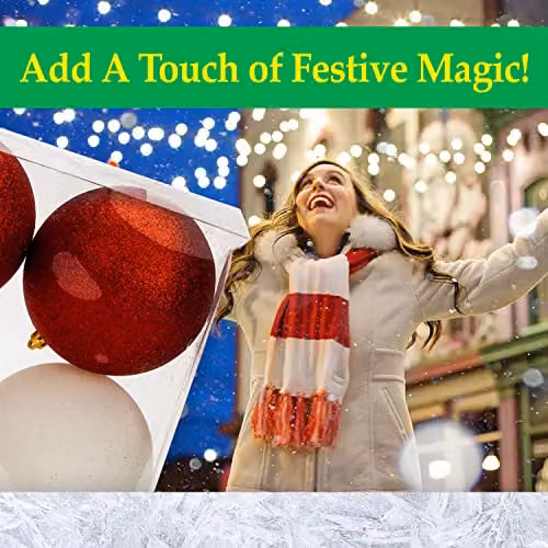 VFM e-Store Red, White and Gold Christmas Baubles (4 Pack) - Round Hanging Tree Decorations – 5