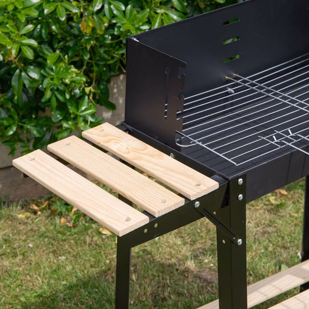 Samuel Alexander Charcoal BBQ Grill Trolley with Wheels and Shelves in Black and Grey, W: 82 cm, D: 29 cm – 2