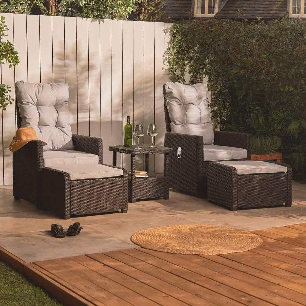 VonHaus 2 Seater Reclining Rattan Garden and Patio Bistro Set in Beige – 1