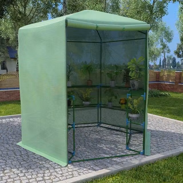 Berkfield Home Steel Freestanding Greenhouse with Shelves, Green, W/D/H: 227 x 2.0 x 223 cm – 1