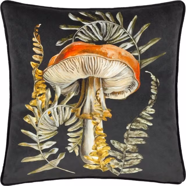 Make it a Home Kielder Forest Hatfield Printed Square Cushion in Black with Velvet and Polyester and Feather Filling