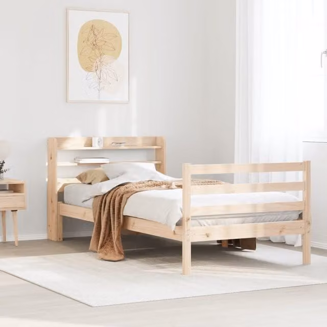 Berkfield Home Rustic Pine Bed Frame with Headboard and Side Compartments, Brown, W/D/H: 90 x 200 cm