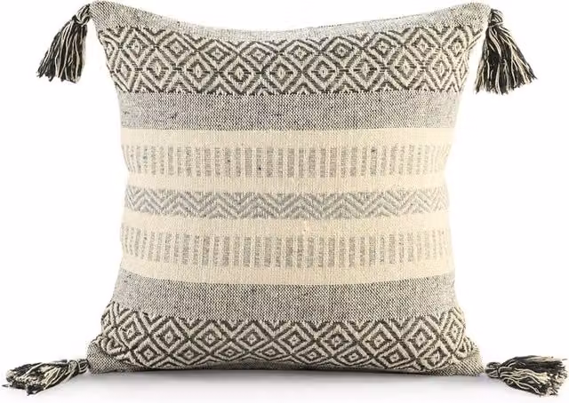 Velosso Grey Shabby Chic Square Cotton Tassel Cushion