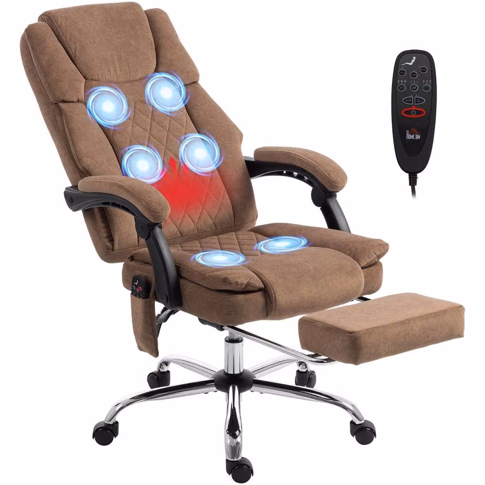 HOMCOM Brown Velvet Executive Office Chair with Headrest and Armrests – 2