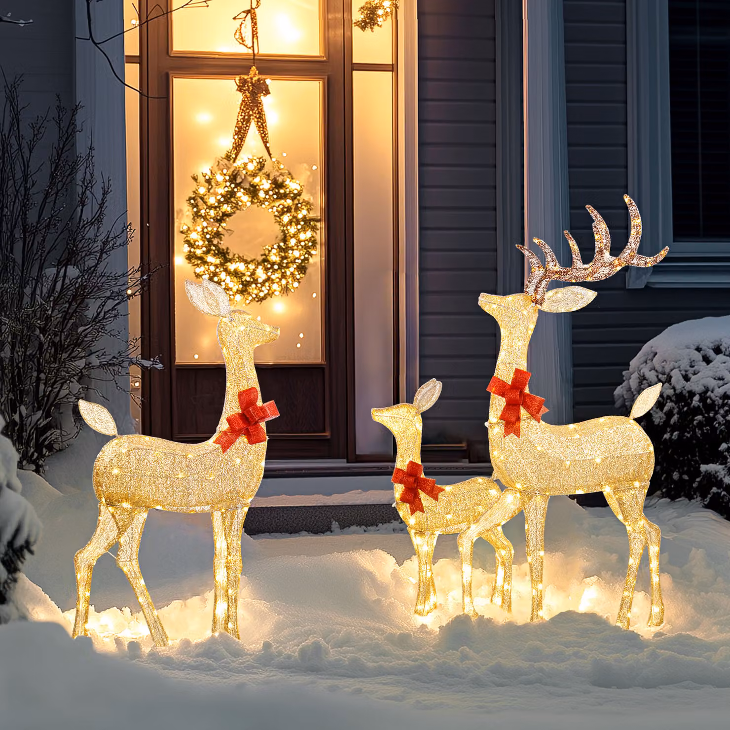 Outsunny 3-Piece Lighted Reindeer Christmas Decoration Set with 283 Warm White LED Lights in Gold Tone – 2