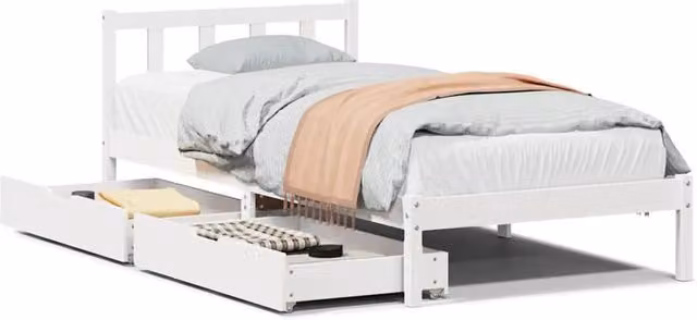 Berkfield Home White Solid Wood Pine Bed Frame W/D/H: 100 x 200 cm