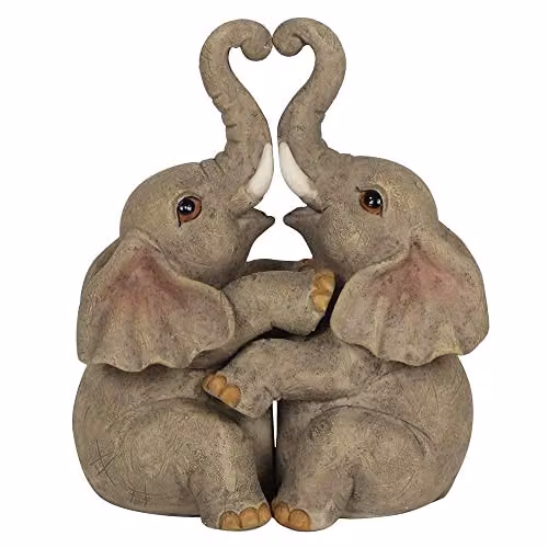 Something Different Grey Elephant Couple Embrace Ornament, Rustic Tabletop Decor, W: 12 cm, D: 10 cm, H: 12 cm