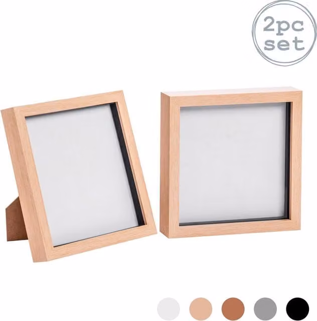 Nicola Spring Pack of 2 Square 3D Box Photo Frames in Beige and Yellow, W/H: 20.32 x 20.32 cm