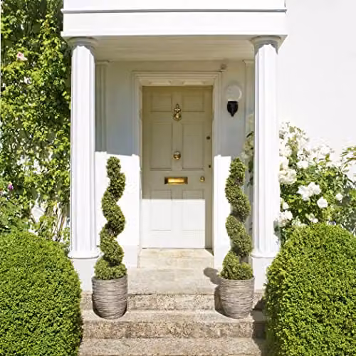 GreenBrokers Set of 2 Artificial Premium Quality Topiary Boxwood Spiral Trees in Black Pots, Green, Height: 120 cm – 4