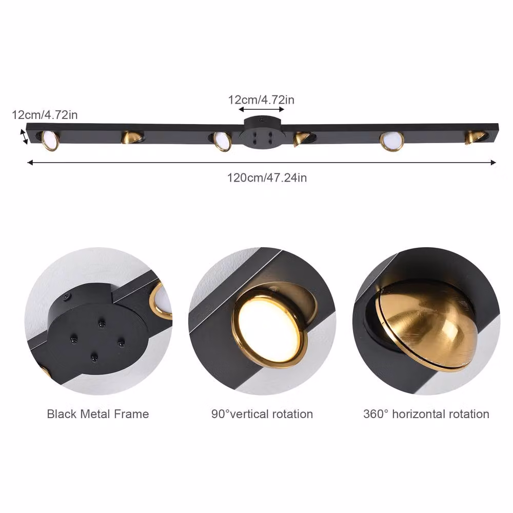 NIVOR Modern Dimmable LED Ceiling Light, 30W Black and Gold/Brass Metal Lamp with Remote Control and Timer, W: 120 cm – 2
