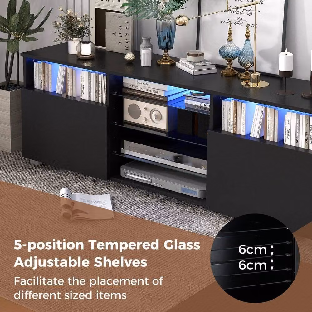 KORVIXA Modern Black TV Stand Media Console Table W/D/H: 100 x 100 x 100 cm – 4