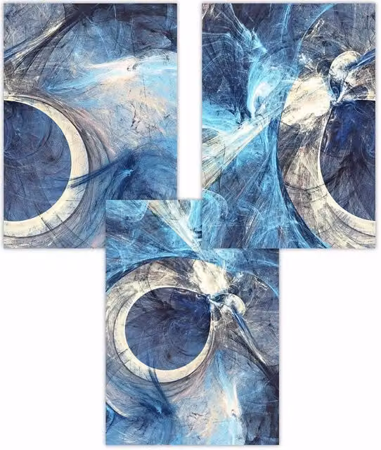 ARTZE Set of 3 Abstract Blue Modern Mixed Media Fractal Art Paper Posters, W: 30 cm, H: 42 cm