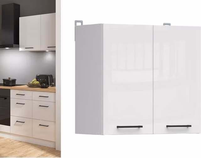 Impact Furniture Junona Modern 2 Door Kitchen Wall Cabinet in Chalk White Gloss, W: 60 cm, H: 30.5 cm, D: 13 cm