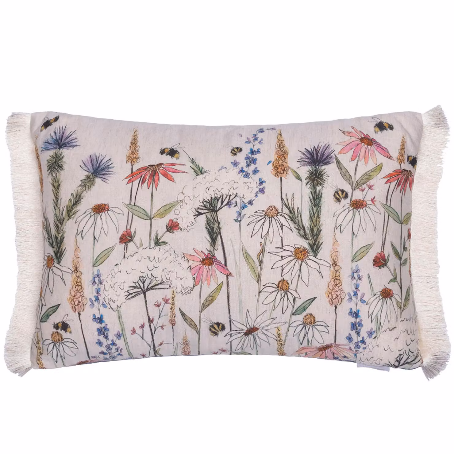 Voyage Maison Hermione Feather Filled Linen Fringed Cushion in Beige and Multicolour Floral Design W/H: 60 x 40 cm – 2