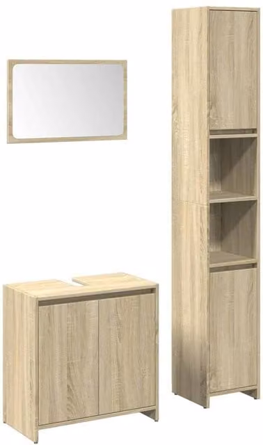 Berkfield Home 3 Piece Modern Bathroom Furniture Set in Sonoma Oak Light Brown