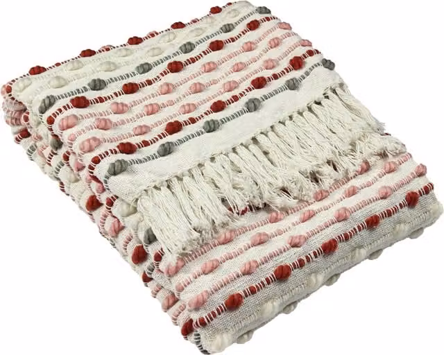 Dhadit Pink Striped Woven Polyester Throw with Fringes