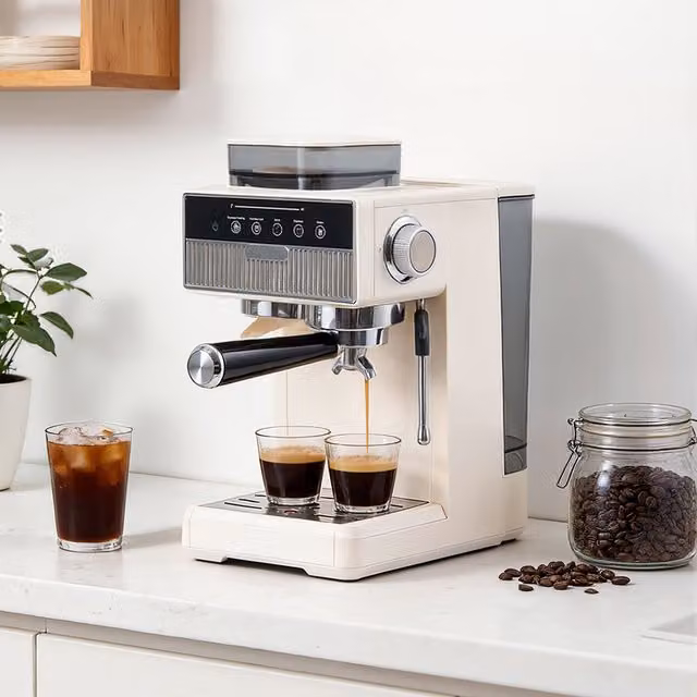 Livingandhome Espresso Coffee Machine with Integrated Grinder, Steam Wand and PID Control, White