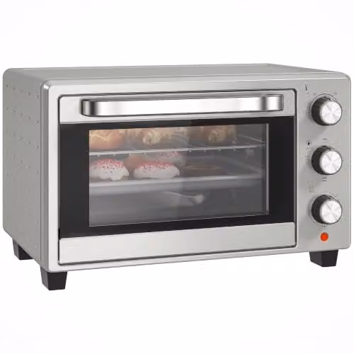 HOMCOM 21L Mini Electric Oven and Grill with Adjustable Temperature, 1400W, Silver