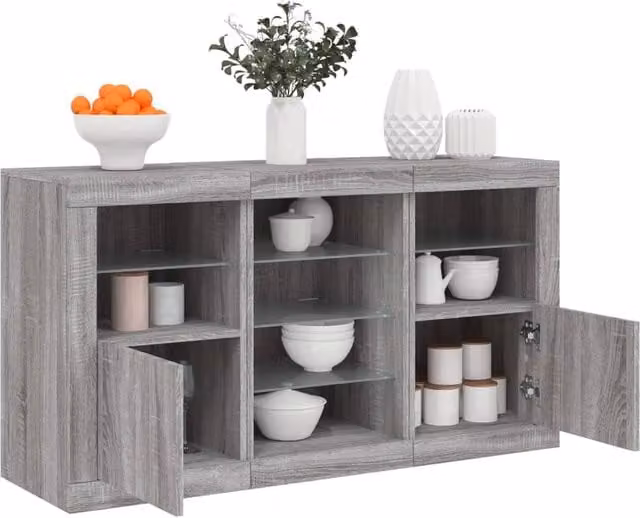 Berkfield Home Modern Sideboard with Integrated LED Lights in Grey Sonoma, W/D/H: 123 x 37 x 67 cm – 1