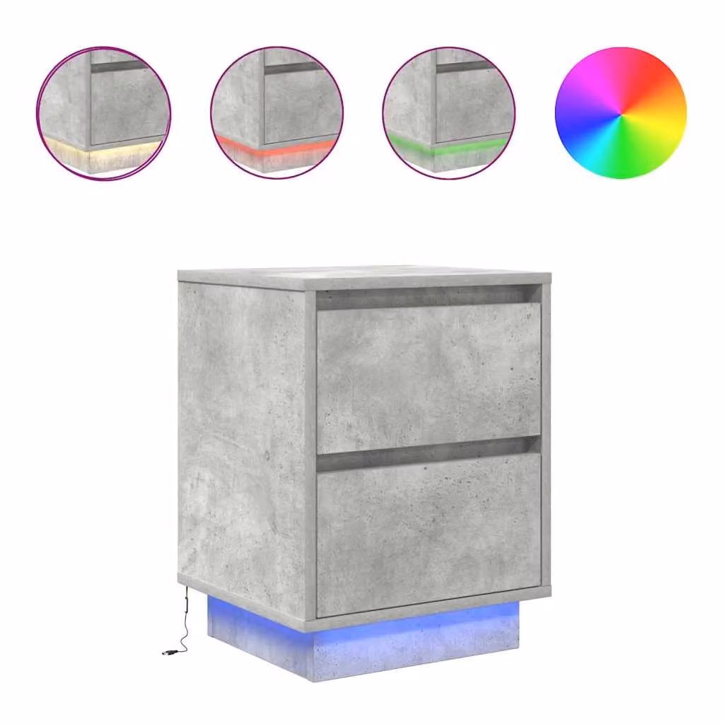 Berkfield Home Bedside Cabinets with Integrated LED Lights, 2 Pack, Concrete Grey, W/D/H: 38 x 34 x 50 cm – 2