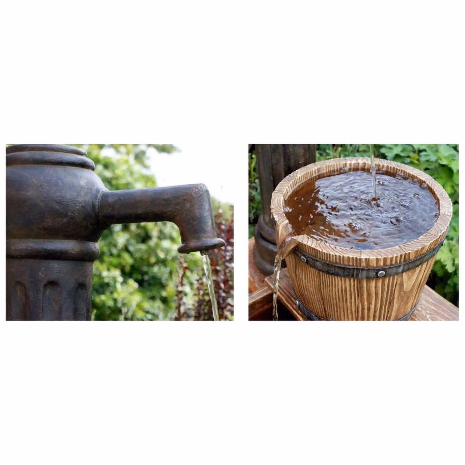 Primrose Pump and Barrel Water Fountain with LED Lights in Brown – 4