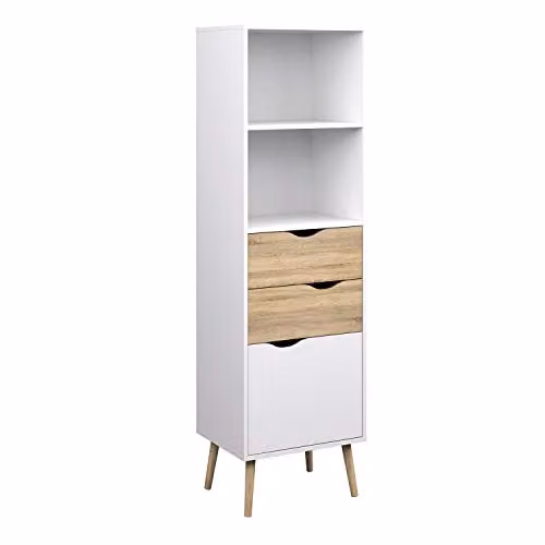 Furniture To Go Oslo Bookcase with 2 Drawers and 1 Door in White and Oak – 2