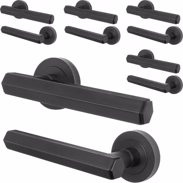AFIT Matt Black Aluminium Internal Lever On Rose Door Handle, 5 Pack, W/D/H: 15 x 15 x 1.5 cm – 1