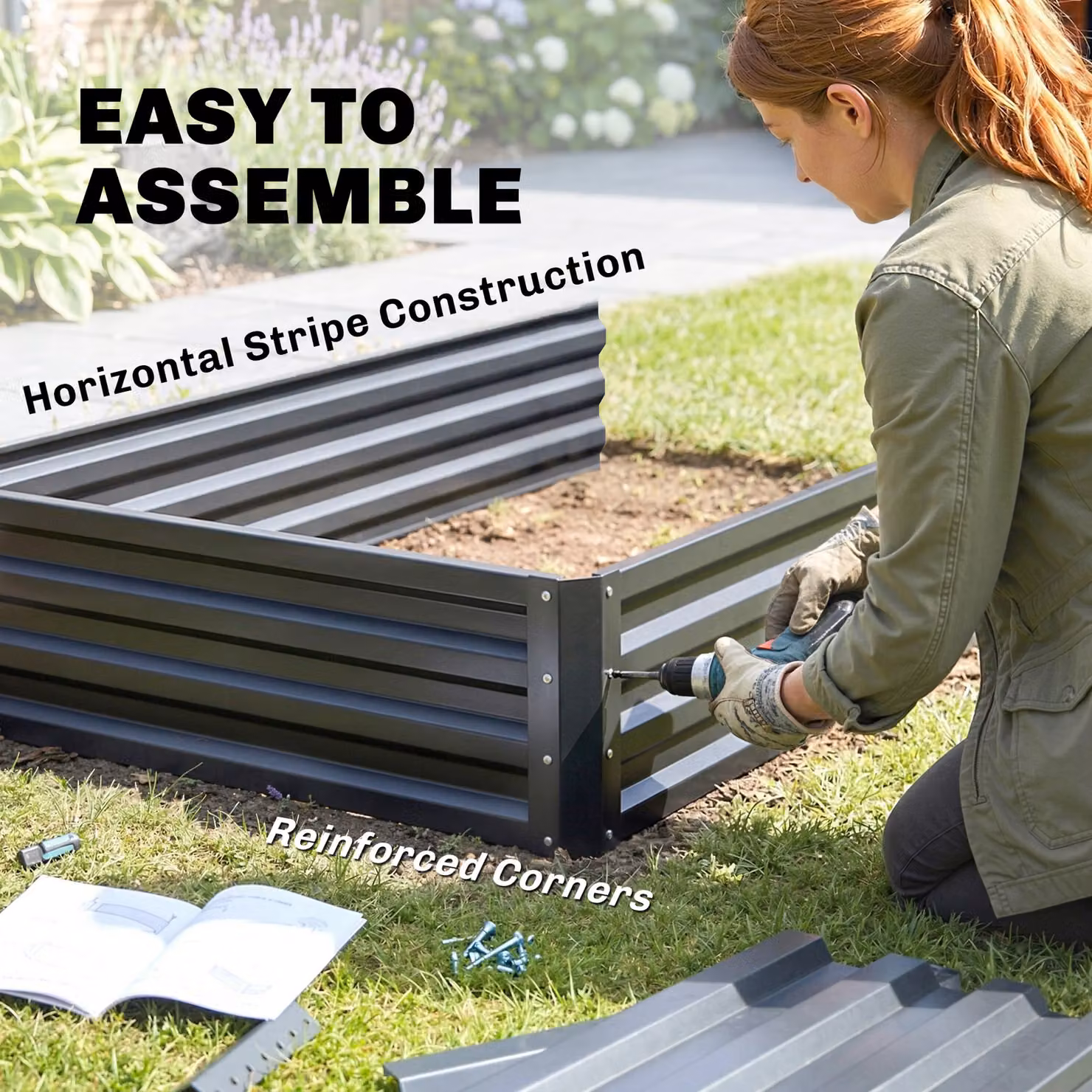 Outsunny 2 Tier Galvanised Steel Raised Garden Bed in Dark Grey, W/D/H: 120 x 101 x 58 cm – 5