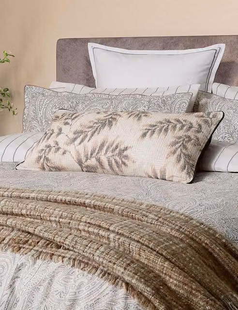 Bedeck of Belfast Floral Patterned Pure Cotton Rectangular Cushion in Grey