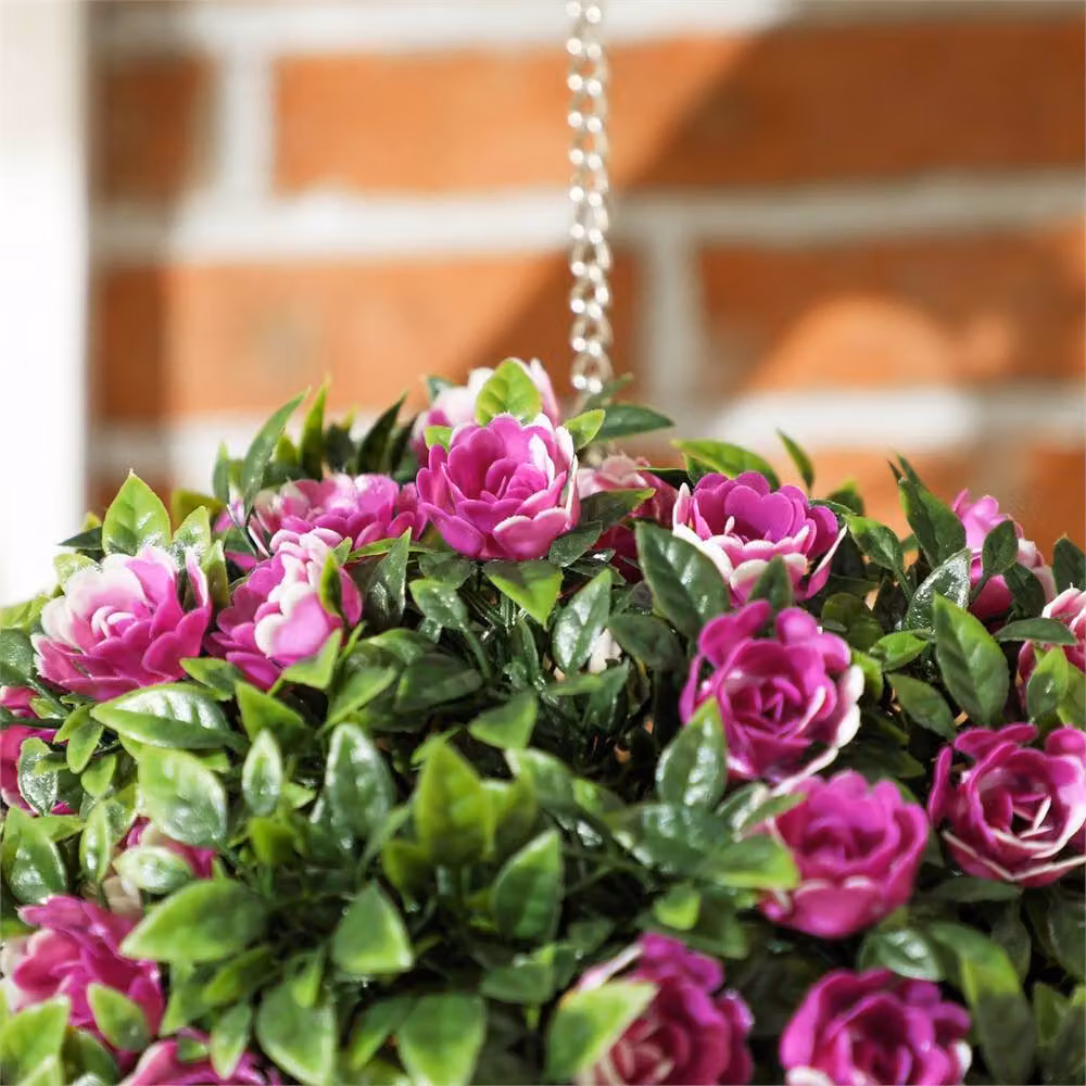 Kelvenix Set of 2 Purple Artificial Rose Topiary Hanging Balls – 5