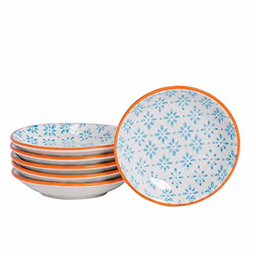Nicola Spring Blue Floral Hand Printed Stoneware Sauce Dishes, Pack of 6, Diameter: 10 cm – 1