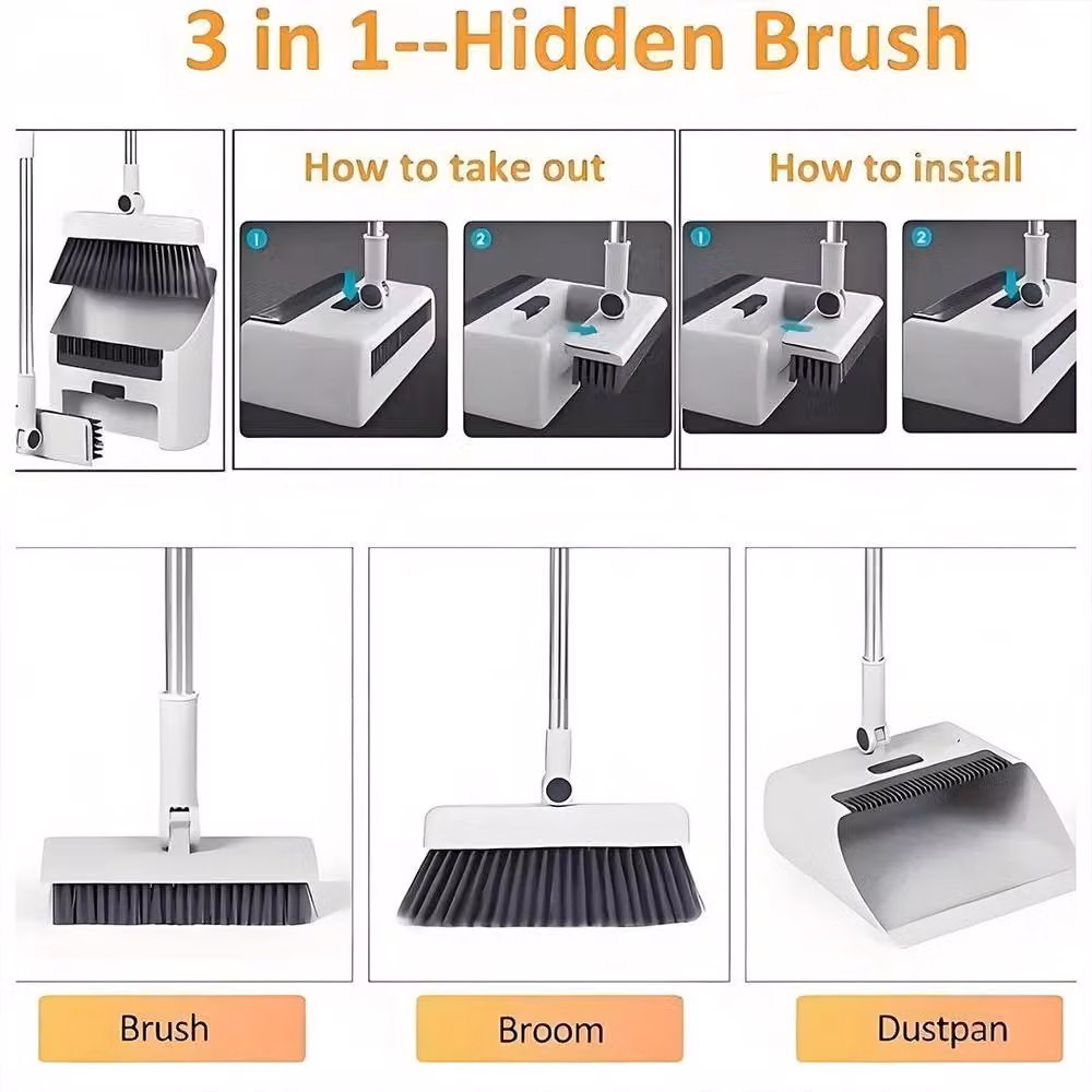 NESTLUNE 4 in 1 Broom and Dustpan Set in White, W/D/H: 100 x 15 x 15 cm – 4