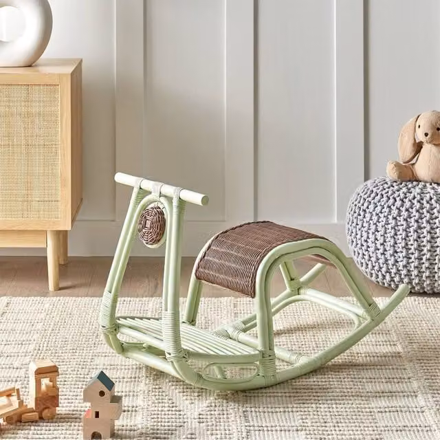 Wyld and Coco Kids Rattan Rocking Chair in Light Green – 1