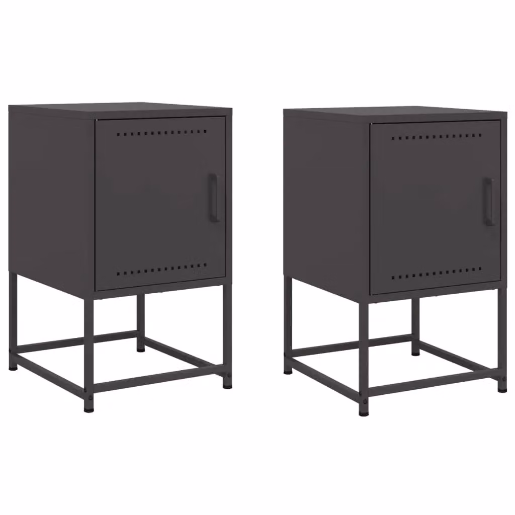 Berkfield Home Set of 2 Black Industrial Metal Bedside Cabinets, W/D/H: 36 x 39 x 60.5 cm – 2