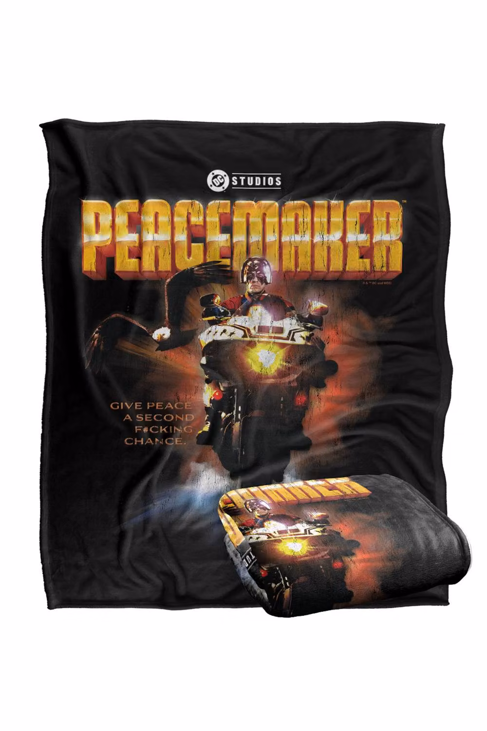 Warner Bros. Peacemaker Season Two Motorcycle Super Soft Fluffy Polyester Throw Blanket in Black and Multicolour, Large – 2