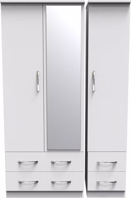 2 U Hampshire Ready Assembled Triple Wardrobe with Mirror and Drawers in White