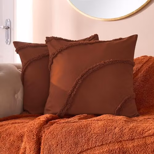 OHS Tufted Contour Cushion Covers in Rust, Orange, Bronze and Brown, Pack of 2 – 2