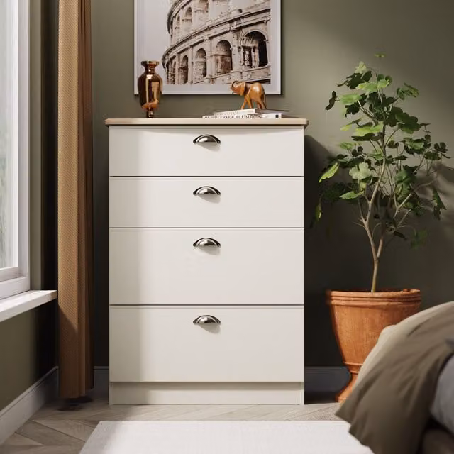 Ready Assembled 2 U Cambridge 4 Drawer Deep Chest in Cream