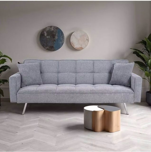 Living and Home 3-Position Adjustable Convertible Sofa Bed in Grey with 2 Scatter Cushions