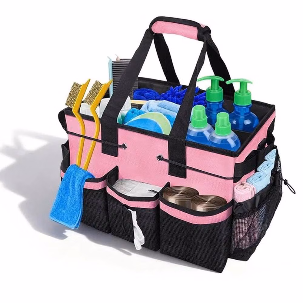 FLAVORA Pink Large Multi-Compartment Fabric Tool Bag with Handles – 3