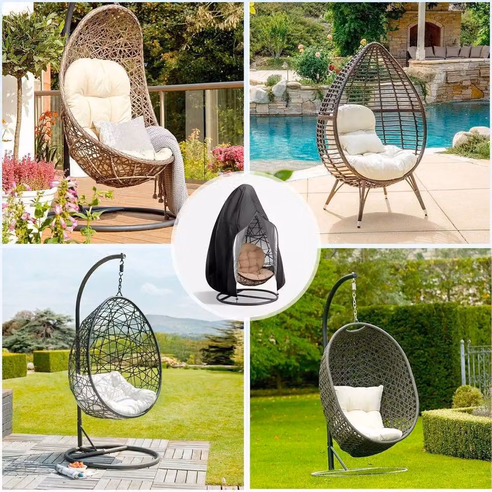 KORVIXA Heavy Duty Water Repellent Hanging Swing Egg Chair Cover in Black, Diameter: 100 cm – 5