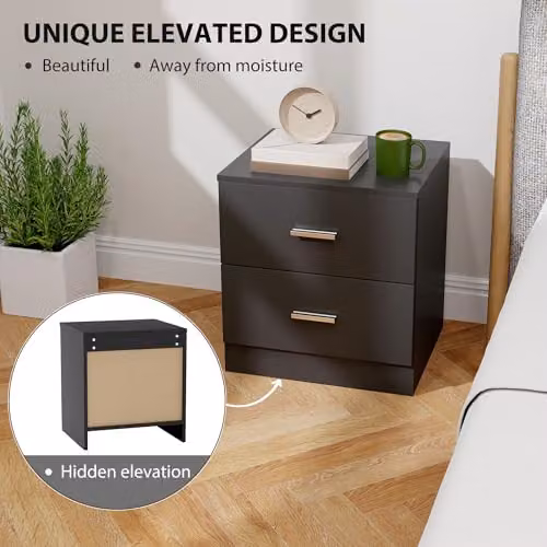 HOMCOM Modern Black Bedside Table with 2 Drawers – 5