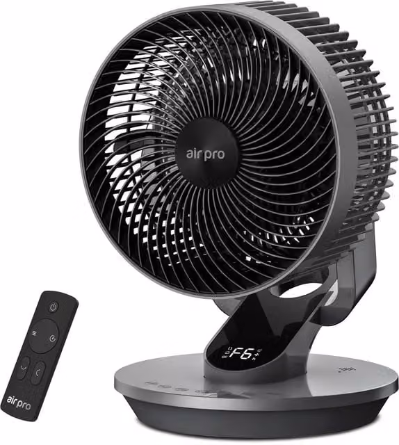 Air Pro 10 inch Desk Fan with SmartVoice, Remote Control, 3D Oscillation and 12 Hour Timer in Grey