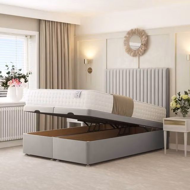 Bed Choices Khloe Ottoman Upholstered Divan Bed with 54 inch Headboard in Silver, Size: Double, W/D/H: 140 x 200 cm