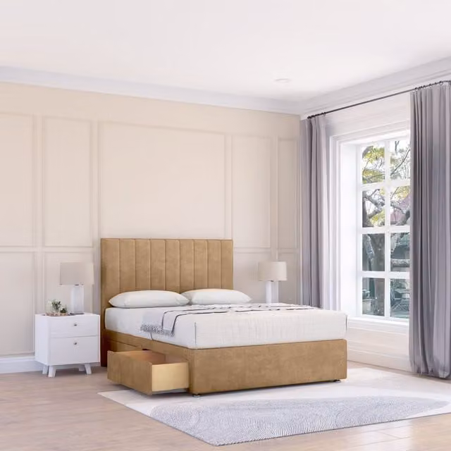 Sloomy Kansas Modern Upholstered Divan Bed Base and 26 inch Struts Headboard in Brown, W/D/H: 180 x 200 cm