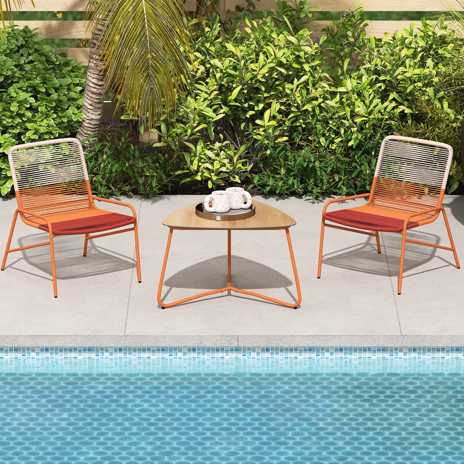 Costway 3 Piece Outdoor Rattan Patio Bistro Set with Dining Table and 2 Chairs in Multicolour – 3