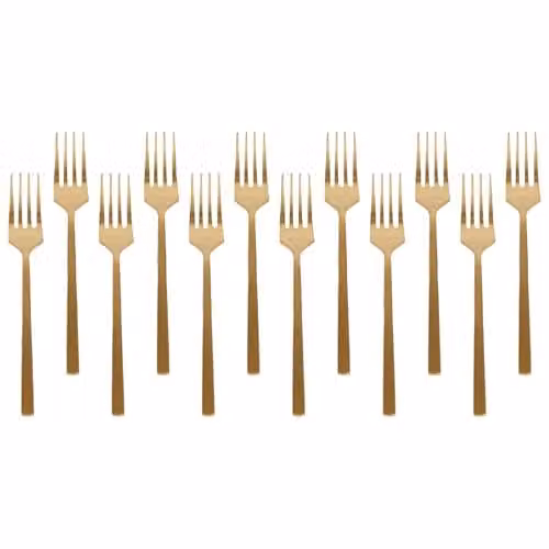 Argon Tableware Gold Stainless Steel Cake Forks, Pack of 12, 15cm